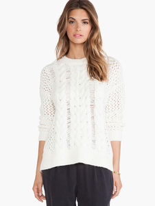 Pull féminin mode blanc manches longues