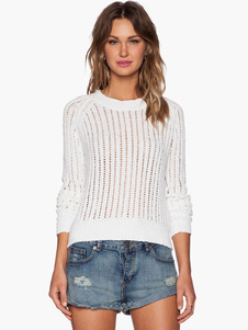 Pull féminin mode blanc manches longues