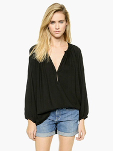 Blouse femme mode en chiffon noir