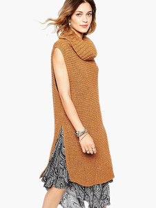 Pull pour femme mode marron fendu sans manches