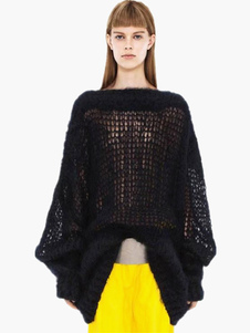 Chic femme Pull mode noir creusé manches longues