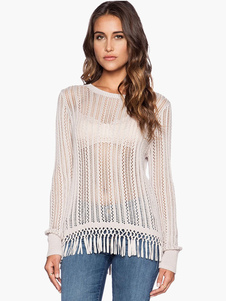 Chic femme Pull mode gris clair avec frange