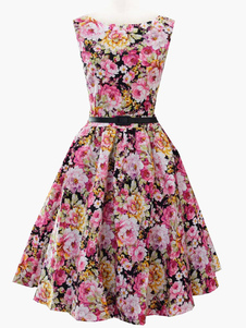 Robe vintage rétro fleurie plissée