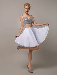 Robe fête de la rentrée A-ligne blanc bretelles