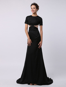 Robe de soirée sirène chiffon noir avec perles Avec traîne