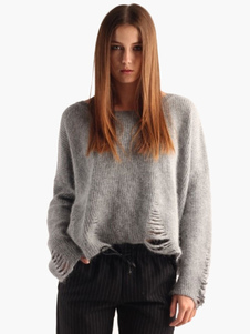 Populaire pull-over féminin mode gris manches longues