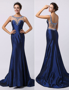 Robe de soirée sirène bleu roi Avec traîne