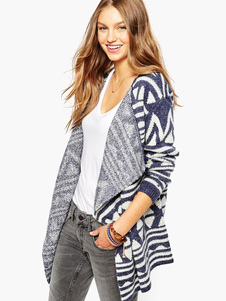 Chic cardigan mode bleu impression manches longues