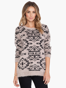 Pull-over féminin mode marron clair manches longues