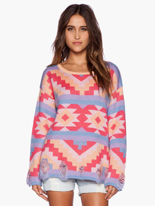 Chic femme pull mode multicolore manches longues