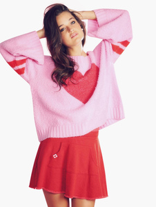 Adorable pull féminin mode rose coeur manches longues