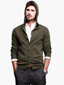 Cardigan casual 100% coton vert forêt avec tricot