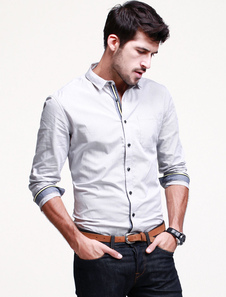 Chemise casual 100% coton gris manches longues