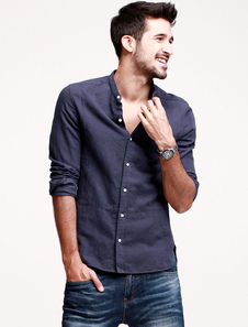 Chemise en lin de coton unicolore manches longues