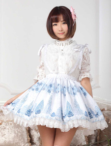 Jupe lolita séduisante bleue douse dentelle