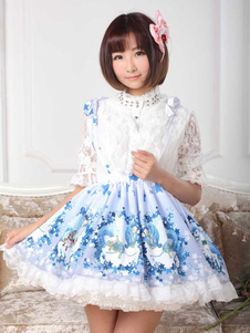 Jupe lolita séduisante bleue douse dentelle