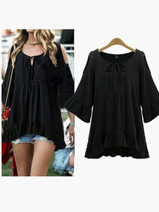 Blouse mode en chiffon unicolore à volants convenable