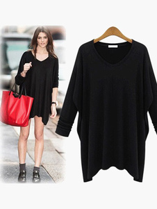 Magnifique robe droite casual unicolore plissé col V