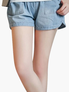 Chic short pour femme en denim bleu unicolore