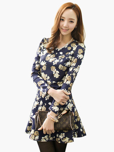 Charmante mini robe bleu imprimé fleuri plissé