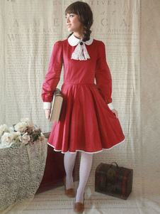 Robe lolita attirante en coton bordeaux