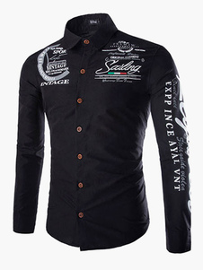 Chemise homme coton lettres manches longues