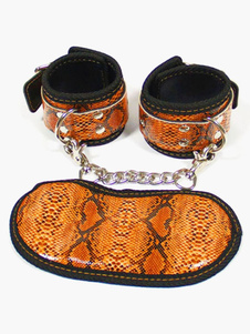 Blonde PU cuir exotique serpent imprimé menottes et masque pour les yeux