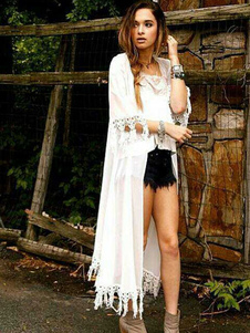 Cardigan féminin sexy blanc artistique manches longues