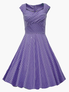 Fascinante robe vintage rétro à pois plissée