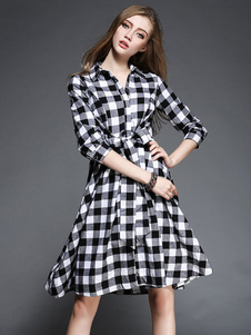 Séduisante robe skater mode coton à carreaux moulant