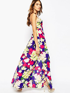 Robe longue rouge chiffon impression