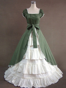 Costume robe rétro victorien manches courtes vert