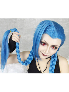 Toussaint Cosplay Perruque League Of Legends Jinx fibre résistant à la chaleur
