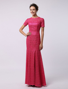 Robe mère de mariés sirène dentelle col rond