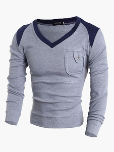Pull homme coton moulant col V