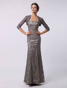 Robe mère de mariés sirène dentelle gris bustier