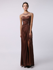 Robe mère de mariés fourreau en chiffon chocolat