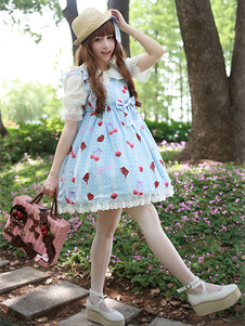 Robe lolita séduisante chiffon impression avec noeud douse