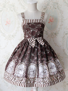 Robe à bretelles lolita charmante en coton marrone