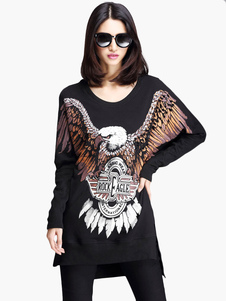 Pull de sport en coton noir imprimé animal