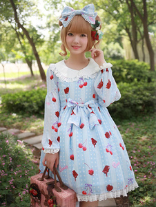 Robe lolita séduisante chiffon impression avec noeud douse