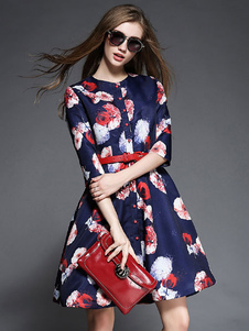 Charmante robe vintage multicolore rétro imprimé fleurie