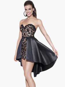 Élégente robe skater sexy en polyester noir col bateau