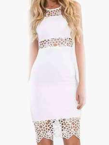 Fabuleuse robe bodycon blanc col ras du cou