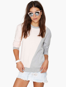 Pull sportwear en coton bicolore col ras du cou