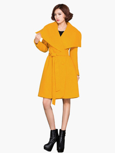 Populaire manteau jaune revers cranté
