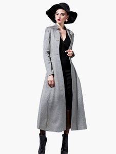 Chic manteau femme gris plissé col montant