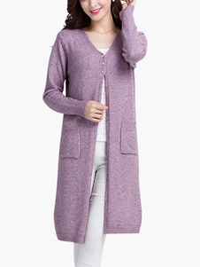 Cardigan féminin casual gris clair avec poches