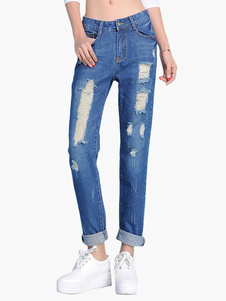 Jean femme coupe droite en denim bleu clair