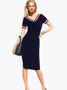 Fascinante robe vintage rétro bleu marine foncée